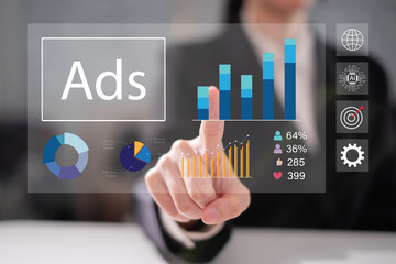 Businessman working on data analysis dashboard digital marketing online advertisement social media campaign business technology concept