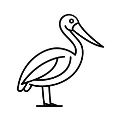 Spot Billed Pelican Outline Vector Bird on White