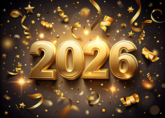  Stylish golden 2026 typography with glitter sparkles, luxury holiday celebration design, shining festive background,  New Year greeting template, elegant golden numbers for modern seasonal decoration