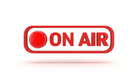 Red ON AIR Sign Button for Live Broadcast or Recording Studio, isolated transparent background.