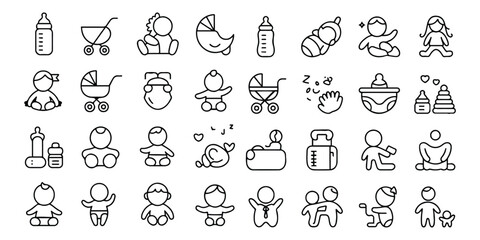 Childcare Outline Editable Icon Set. kid rights, parenthood, international children day and more. Vector Modern Illustration. Editable Stroke.