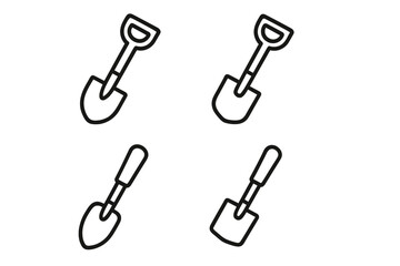Naklejka premium Shovel icon bundle, thin line editable stroke set, vector cartoon illustration for web, apps, books, cards design, gardening tools, construction equipment symbols, transparent background