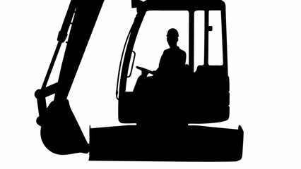 Silhouette of an excavator with a driver wearing a hard hat inside the cabin on a white background © Muhammad Kashif