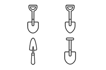 Shovel icon pack, thin line editable vector strokes, web design and app elements set, cartoon style garden tools collection, transparent background kit, versatile gardening symbols