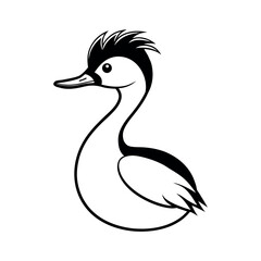 White Tufted Grebe Outline Bird Vector on White