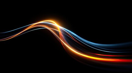 Abstract dynamic light trails curve on black background