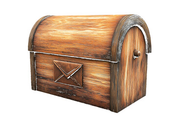 Wooden Treasure Chest with Envelope Emblem isolated on a transparent background image