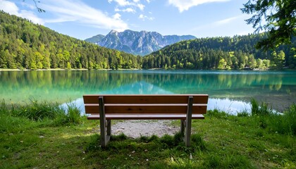 Obraz premium Lakeside Bench Scenic View