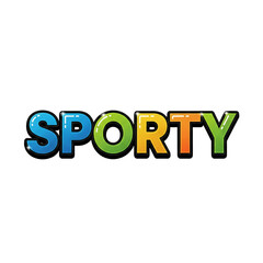 The word "SPORTY" written in a colorful, bubbly, cartoon-style font with a black outline.