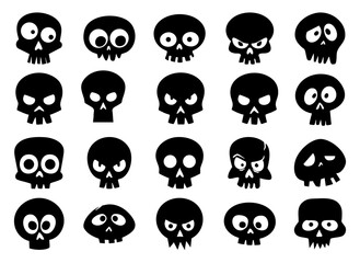 Collection of cartoon skull illustrations in various expressions