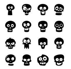 Playful cartoon skulls with varied expressions