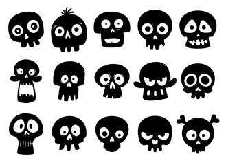 Playful cartoon skulls in various expressions and styles