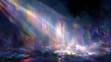 Fantasy Cityscape with Prismatic Light Beams