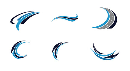 Fototapeta premium Dynamic abstract swoosh logos and road graphic for modern business branding and forward momentum