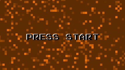 PRESS START screen in retro pixel art, showcasing an 8-bit game zoom animation. Perfect for retro game assets, inspired by vintage arcade computer graphics on a dark background. - Powered by Adobe