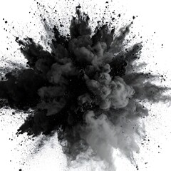 Black powder explosion on a white background