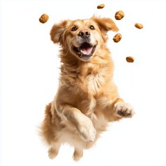 Fototapeta premium Playful Golden Retriever in Mid-Air , isolated on white background png