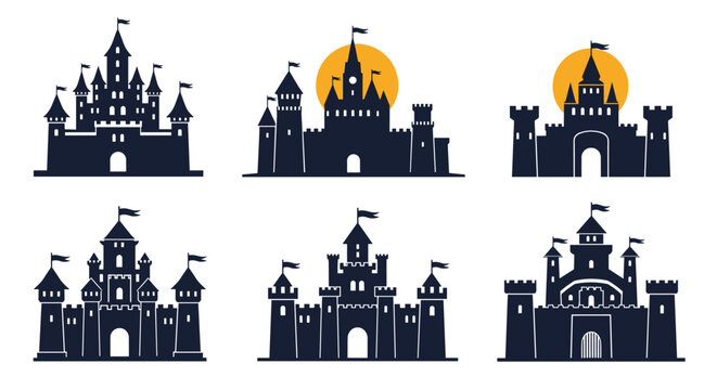 Majestic medieval castles silhouette collection for fairytale fantasy themes and historical designs