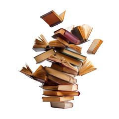 Obraz premium A pile of books flying in the air isolated [Transparent Background PNG]