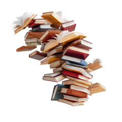 A pile of books flying in the air isolated [Transparent Background PNG]