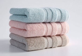 Stack of folded towels in pastel colors