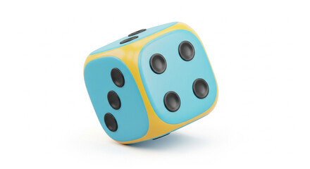 Blue and Yellow Six-Sided Dice with Black Dots, Symbolizing Chance, Gaming, and Luck on Isolated transparent background