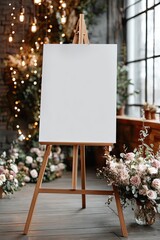 Blank easel in a decorated room