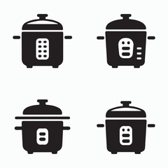 Rice cooker simple appliance solid icon set