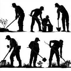 Naklejka premium Silhouette of Gardeners Working in the Garden , isolated on white background png