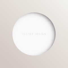 Abstract White Paper Cut Circle Hole Background Modern Vector Minimalist Template Geometric Shape Design Clean Elegant Realistic 3D Round Frame Banner Blank Copy Space Shadow