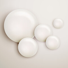 Abstract White Pearl Circles Background Modern Vector Bubbles Template Geometric Shape Design Minimalist Glossy Shiny Spheres Clean Elegant Product Presentation Banner Copy Space