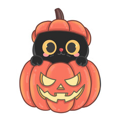 Cute Halloween Black Cat in Pumpkin PNG