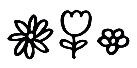 Set of simple flower clipart Hand drawn floral doodle Single element for print, web, design, decor