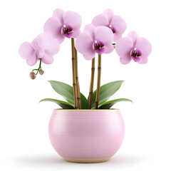Pink orchid flower, bamboo stem, ceramic pot, green leaf indoor plant elegant decor natural beauty peaceful atmosphere
