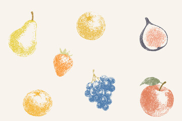 Seamless Stipple Dotwork Fruit Pattern (Multicolor on Cream)
