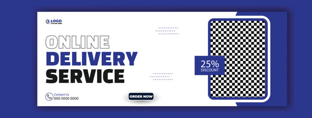 Modern online delivery service advertisement with courier and discount offer on mobile screen