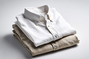 Obraz premium Folded white and beige dress shirts stacked