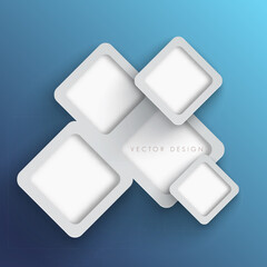 Vector Abstract Background or Infographic Design with Overlapping 3D White Framed Rounded Diamond Shapes on a Blue Gradient Background