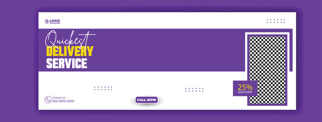 Modern graphic design for a product delivery service with a vibrant purple background and bold yellow text