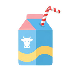 Colorful Milk Carton with Cow Icon and Striped Straw in Playful Cartoon Style