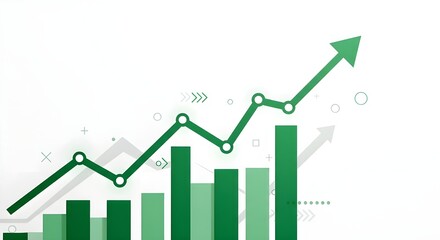 Stylized Green Bar vecter illustration and Line Graph Indicating Financial Growth
