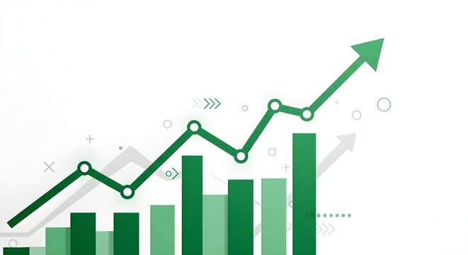 Stylized Green Bar vecter illustration and Line Graph Indicating Financial Growth