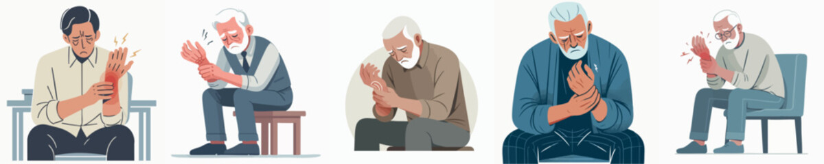 Flat Style Illustration of Senior Man Experiencing Pain in Wrist Collection