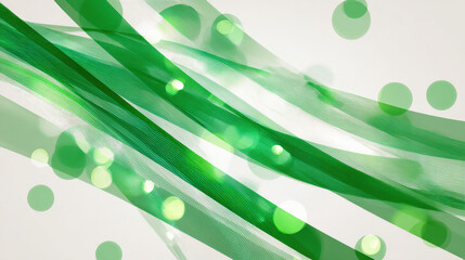 Overlapping translucent green rays with soft bokeh highlights on white background representing ecological data and modern technology themes
