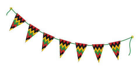 Obraz premium Triangular Pennant Garland on rope in Pan African traditional Colors Kwanzaa Holiday design element