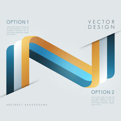 Vector Abstract Background or Infographic Design with Intertwined Blue, White, and Orange Curved Ribbons on a Gray Background, Representing Two Options