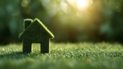 Future Sustainable Housing Concept with Green Home on Grass Field