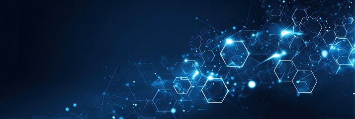 Abstract digital network design with glowing hexagons