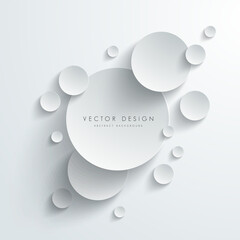 Vector Abstract Background with 3D White Paper Cut Circles and Drop Shadows on a Minimalist Gray Background