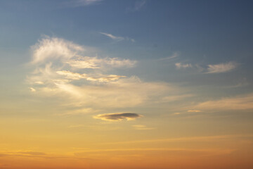 A Serene Sunset Sky Filled with Soft Clouds and Warm Hues of Color